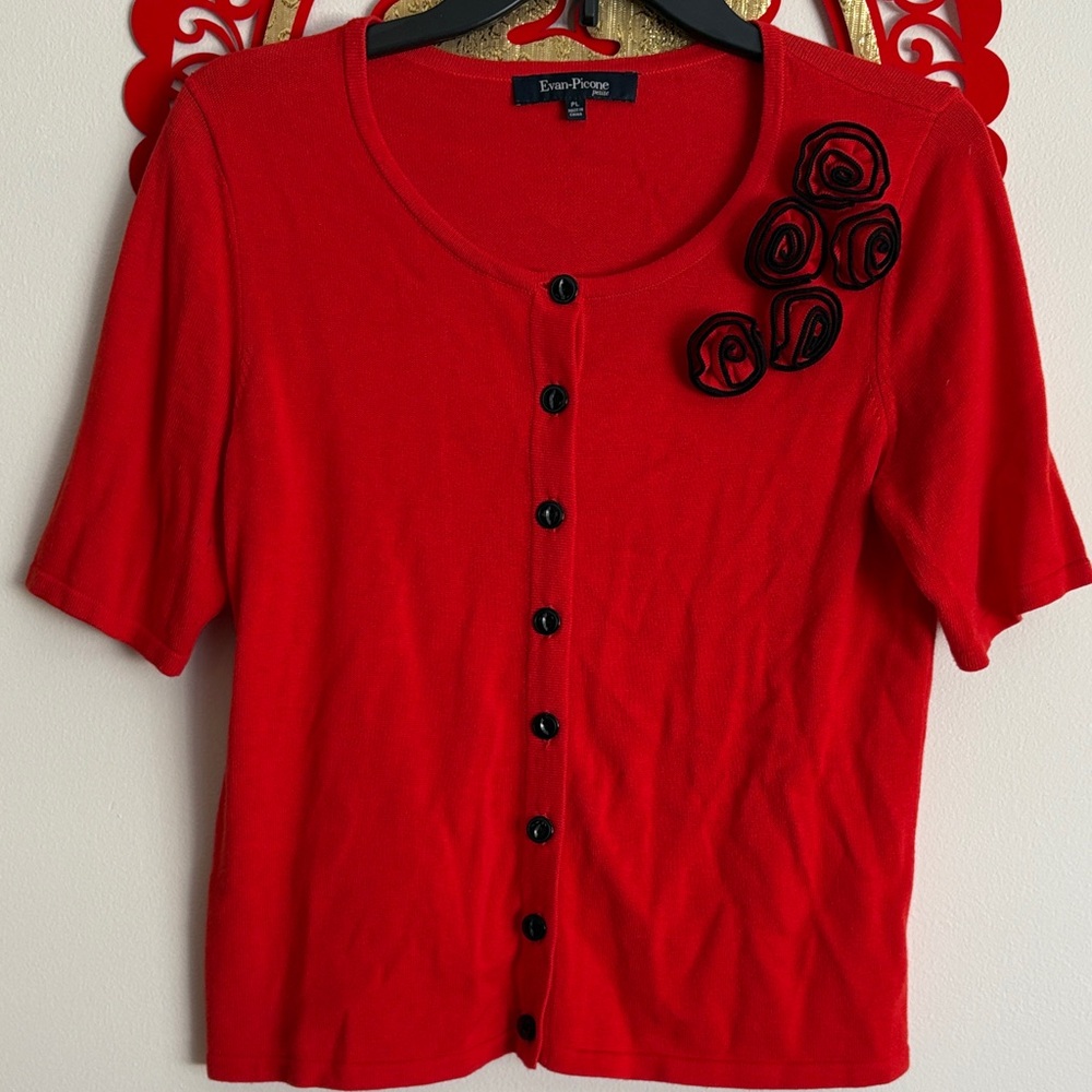 Evan Picone Red Button-Down Women's cardigan sweater.  Attractive Accents